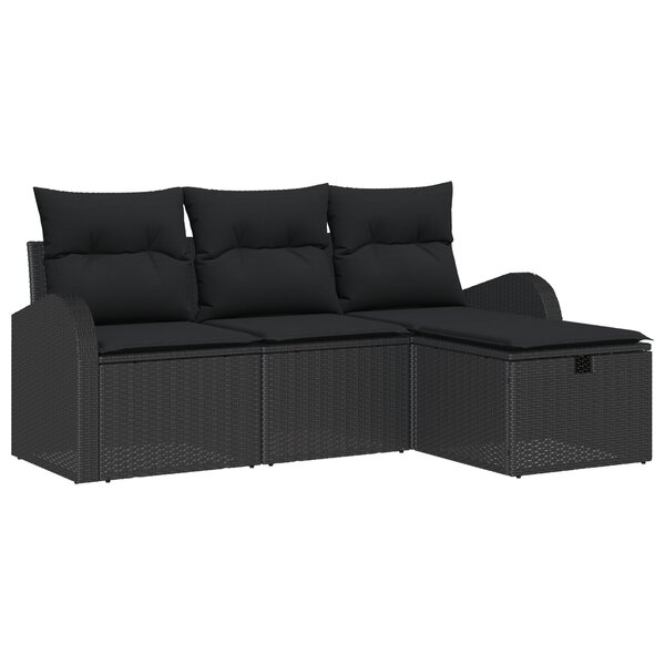 vidaXL Ensemble de canapé de jardin de 4 pièces avec coussins en rotin poly noir