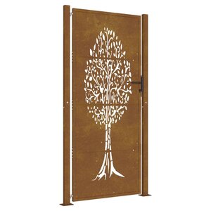 vidaXL Portail de jardin 105x205 cm acier corten conception de l'arbre