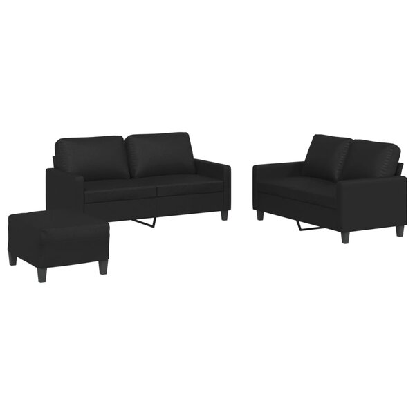 vidaXL Ensemble de canapés 3 Pièces avec coussins Noir Similicuir