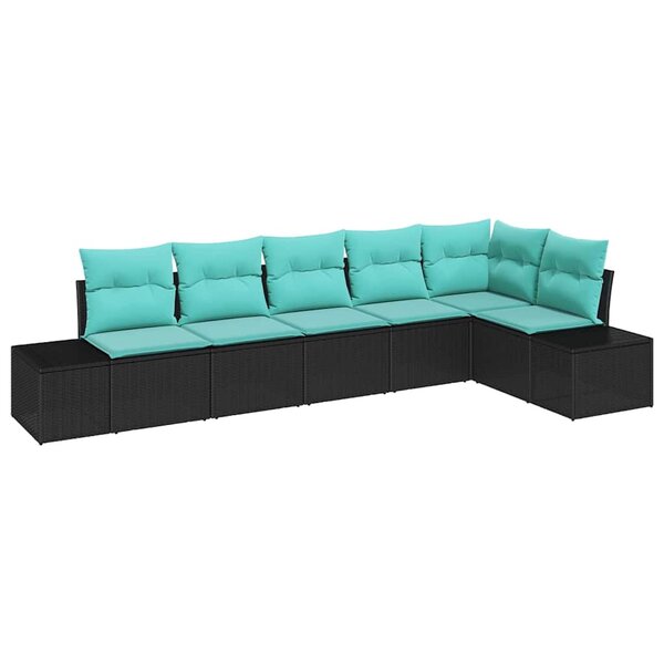 vidaXL Ensemble de canapé de jardin 6 Pièces Noir et turquoise polyrotin