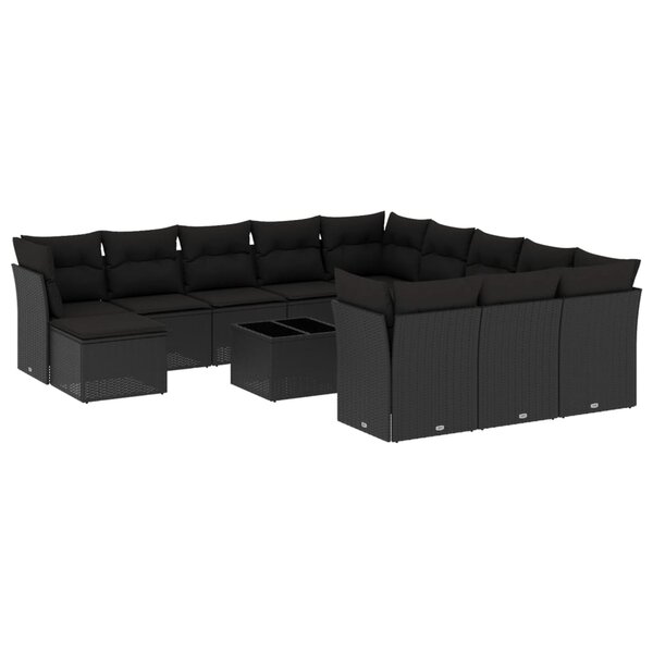 vidaXL Salon de jardin avec coussins 13 Pièces noir résine tressée