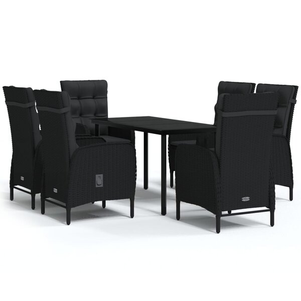 vidaXL Ensemble à manger de jardin avec coussins 7 Pièces Noir
