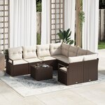 Set de canapés de jardin 9 pièces vidaXL avec coussins en poly rattan marron