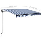 vidaXL Auvent manuel rétractable sur pied 300x250 cm Bleu/Blanc