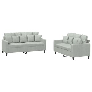 vidaXL Ensemble de canapés 2 Pièces avec coussins Gris clair Velours