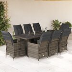 vidaXL Ensemble de bistro de jardin 9 Pièces coussins gris poly rotin