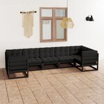 vidaXL Salon de jardin 7 Pièces avec coussins noir bois de pin massif