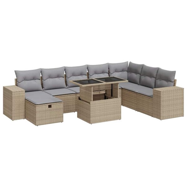 vidaXL Salon de jardin avec coussins 9 Pièces beige résine tressée