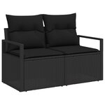 Ensemble de Sofa de Jardin à 6 Pièces avec Coussins Noir Poly Rattan Acacia
