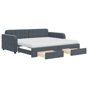 vidaXL Lit de jour avec gigogne et tiroirs gris foncé 90x190cm velours