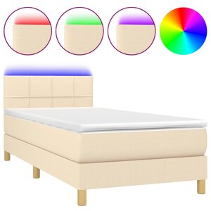 vidaXL Sommier à lattes de lit avec matelas LED Crème 80x200 cm Tissu