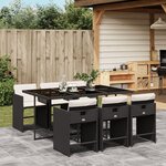 vidaXL Ensemble à manger de jardin coussins 7Pièces Noir Résine tressée