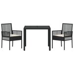 Ensemble de salle à manger de jardin en 3 pièces avec coussins en poly rattan noir