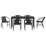 vidaXL Ensemble de salle à manger pour jardin 7 Pièces Noir Poly rotin