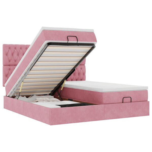 vidaXL Cadre de lit ottoman avec matelas rose 180x200 cm velours