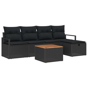 vidaXL Ensemble de canapé de jardin avec coussin 6 Pièces Noir polyrotin