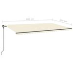 vidaXL Auvent manuel rétractable avec poteaux 6x3 m Crème