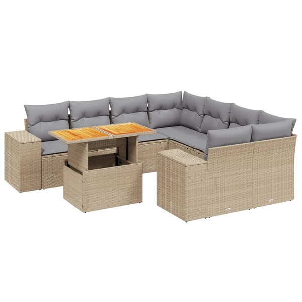 vidaXL Salon de jardin avec coussins 9 Pièces beige résine tressée