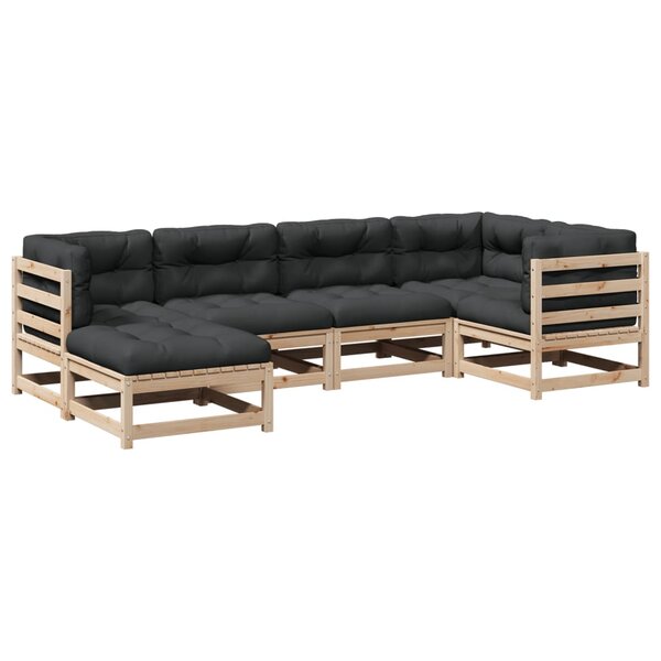 vidaXL Salon de jardin 6 Pièces avec coussins bois de pin massif