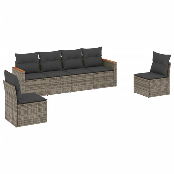 vidaXL Salon de jardin 6 Pièces avec coussins gris résine tressée