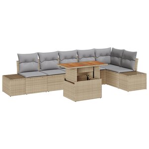vidaXL Ensemble de salle à manger jardin 7 pièces avec coussins Beige Poly Rotin Acacia