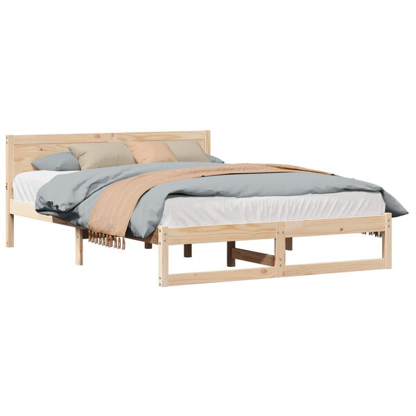 vidaXL Cadre de lit avec tête de lit Naturel 160 x 200 cm Pin massif
