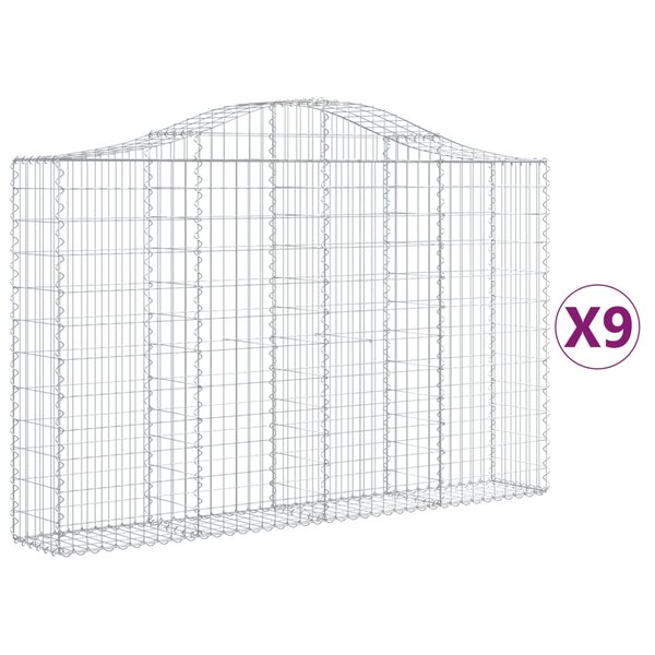 vidaXL Paniers à gabions arqués 9 Pièces 200x30x120/140 cm Fer galvanisé