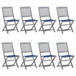 vidaXL Chaises pliables d'extérieur lot de 8 et coussins Bois d'acacia