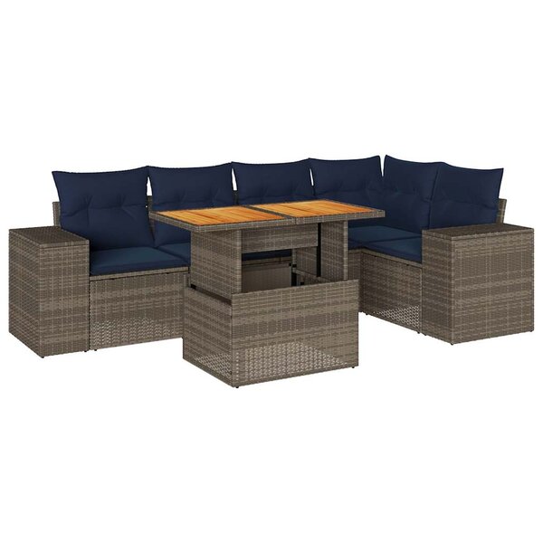 vidaXL Salon de jardin 6 Pièces avec coussins gris résine tressée