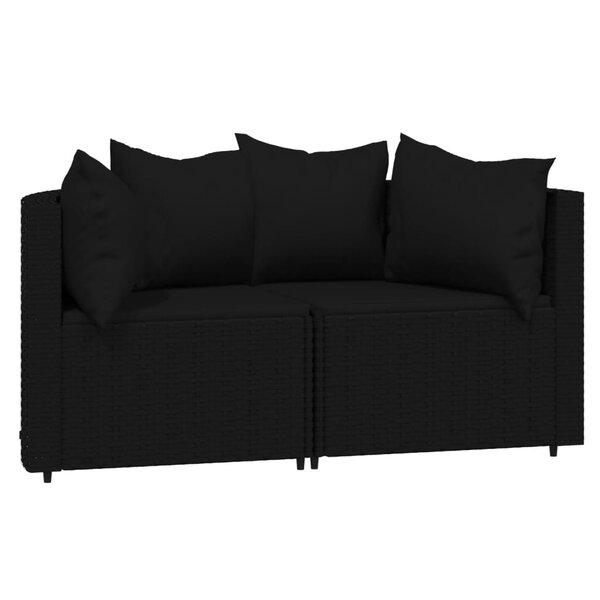 vidaXL Canapés d'angle de jardin et coussins 2Pièces Noir Résine tressée