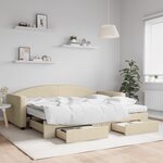 vidaXL Lit de jour avec gigogne et tiroirs crème 90x200 cm tissu