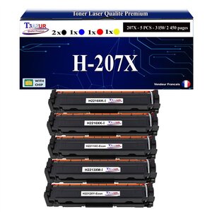 T3AZUR -5x Toners compatibles avec W2210X W2211X W2212X W2213X 207X pour HP Color LaserJet Pro MFP M282nw M283cdw M283fdn M283fdw