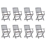 vidaXL Chaises pliables d'extérieur lot de 8 et coussins Bois d'acacia