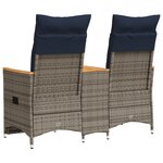 vidaXL Canapé de jardin inclinable 2 places avec Table en résine tressée grise