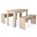 vidaXL Table à manger et bancs 3 Pièces Bois d'ingénierie Chêne