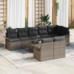 vidaXL Ensemble de 8 canapés de jardin avec des coussins noirs en poly rotin