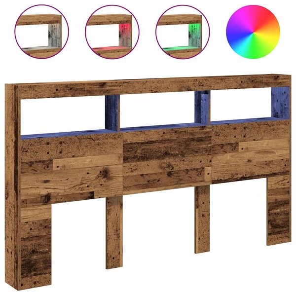 vidaXL Armoire tête de lit avec LED vieux bois 180x17x102 cm
