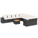vidaXL Salon de jardin 11 Pièces avec coussins noir résine tressée