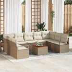 Ensemble de Canapé de Jardin vidaXL 10 Pièces avec Coussins Beige Poly Rattan Acacia