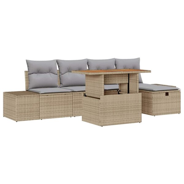vidaXL Ensemble de canapé de jardin 6 Pièces Beige polyrotin