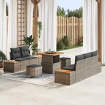 Canapé de Jardin 8 Pièces avec Coussins Gris Rattan Acacia