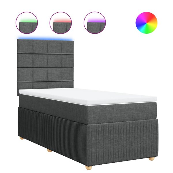 vidaXL Sommier à lattes de lit avec matelas Gris foncé 90x200 cm Tissu