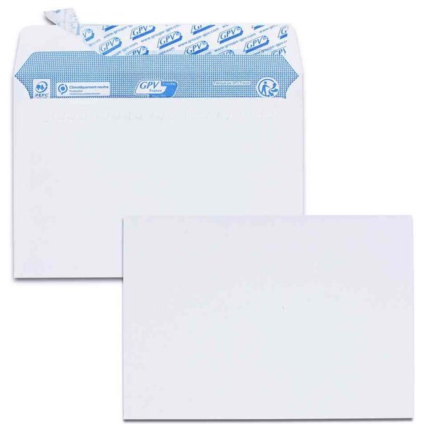 Boîte de 200 Enveloppes  C5  162 x 229 mm  blanc  avec fenêtre GPV