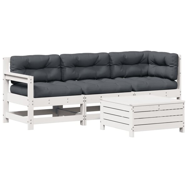 vidaXL Salon de jardin 4 Pièces avec coussins blanc bois de pin massif