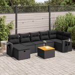 vidaXL Salon de jardin 8 Pièces avec coussins noir résine tressée