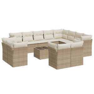 vidaXL Salon de jardin avec coussins 13 Pièces beige résine tressée