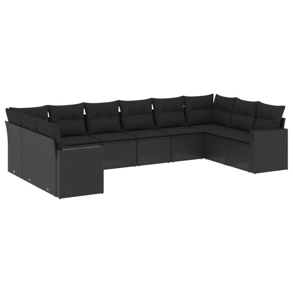 vidaXL Salon de jardin 10 Pièces avec coussins noir résine tressée