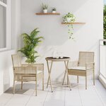 Ensemble de Bistro de Jardin 3 Pièces avec Coussins Beige en Poly Rattan