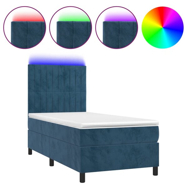 vidaXL Sommier à lattes de lit matelas LED Bleu foncé 90x190cm Velours