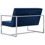 vidaXL Canapé 2 places avec accoudoirs Bleu Chrome et velours